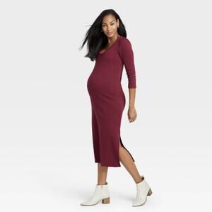The Nines By Hatch Burgundy Ribbed Jersey Body Con Midi Dress Sz.L NWT